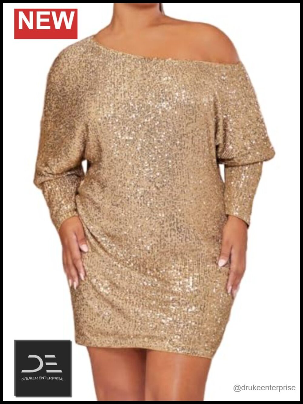 Sequin Asymmetrical Neck Off Shoulder Batwing Sleeve Bodycon Party Dress